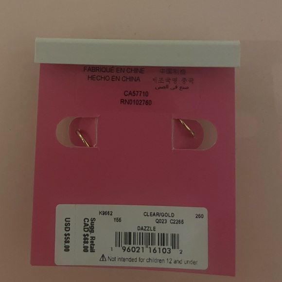 Kate Spade Dangle Drop Hoop Earrings BNWT Dazzle Clear Gold - Picture 2 of 4